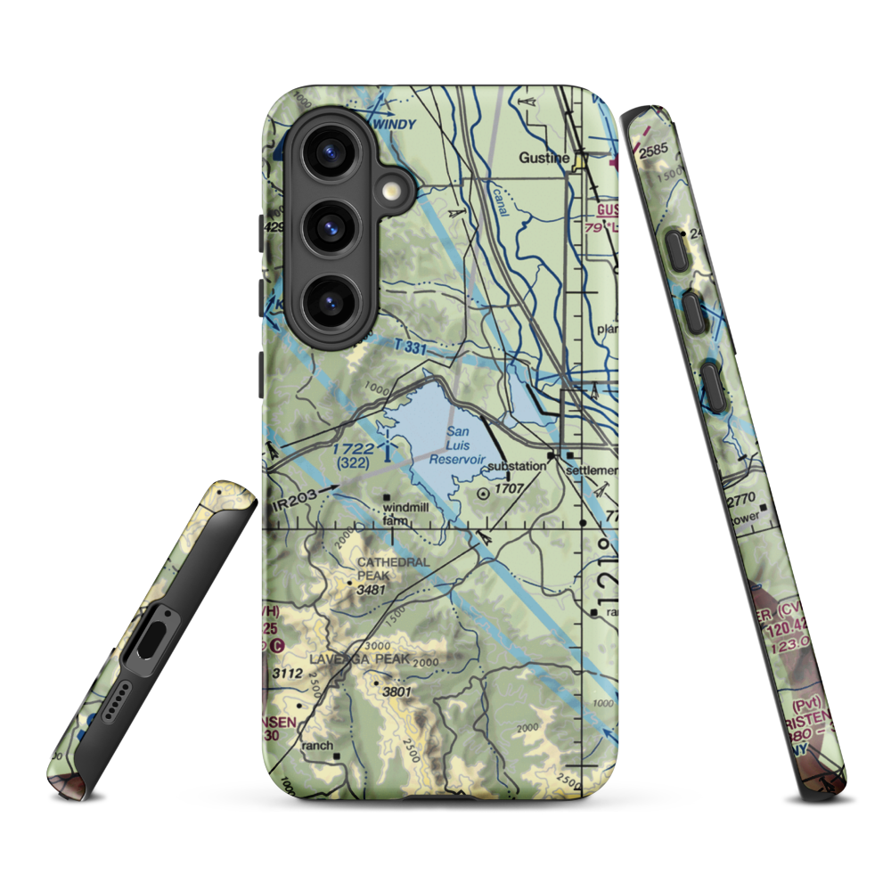 San Luis Reservoir Seaplane Base (0O0) VFR Sectional Samsung Phone Case Samsung Galaxy S24 Plus model shown