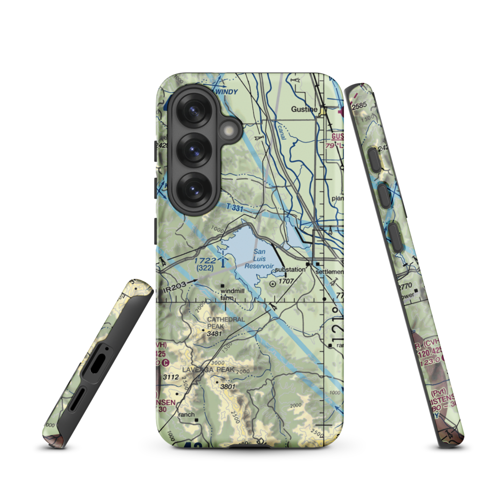 San Luis Reservoir Seaplane Base (0O0) VFR Sectional Samsung Phone Case Samsung Galaxy S25 model shown