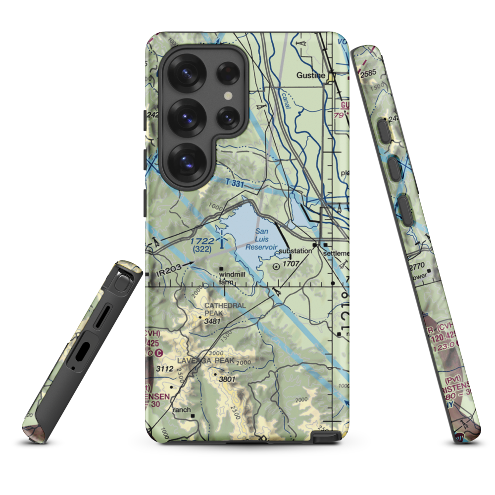 San Luis Reservoir Seaplane Base (0O0) VFR Sectional Samsung Phone Case Samsung Galaxy S25 Ultra model shown