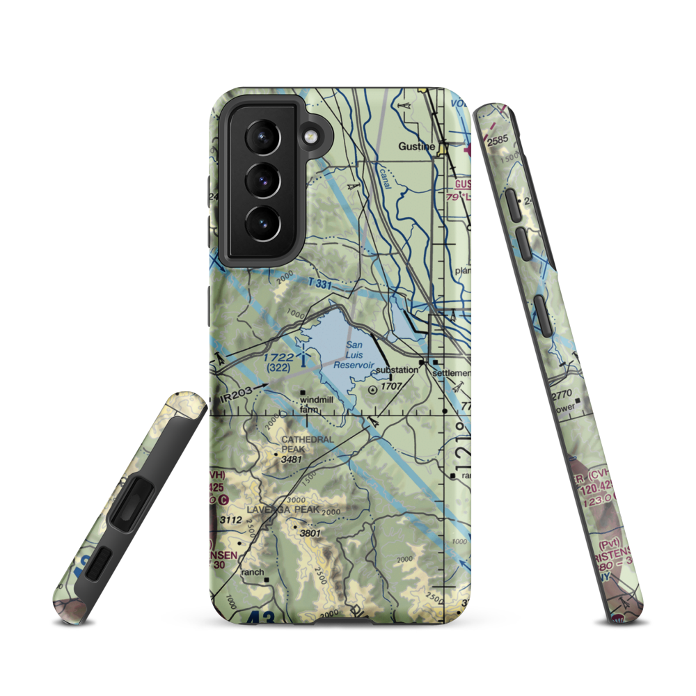 San Luis Reservoir Seaplane Base (0O0) VFR Sectional Samsung Phone Case Samsung Galaxy S21 model shown