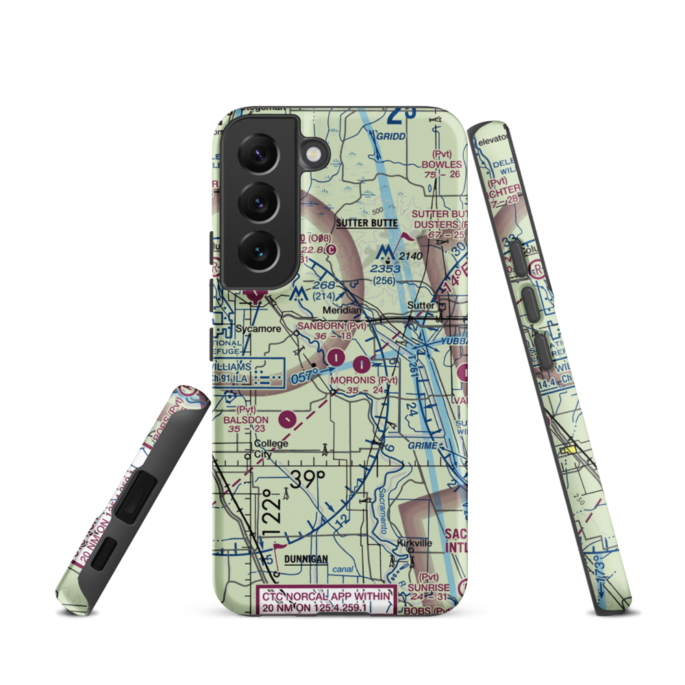 Sanborn Airport (38CN) VFR Sectional Samsung Phone Case Samsung Galaxy S22 model shown