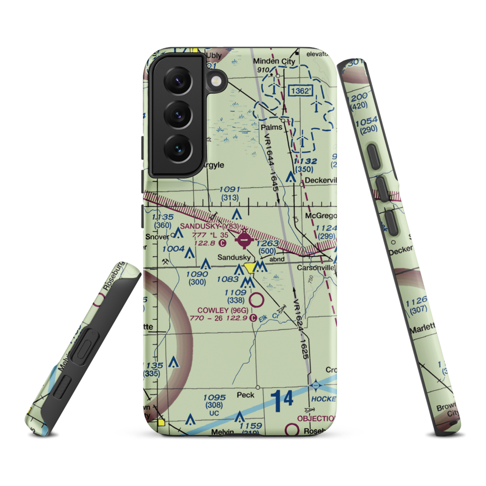 Sandusky City Airport (Y83) VFR Sectional Samsung Phone Case Samsung Galaxy S22 Plus model shown