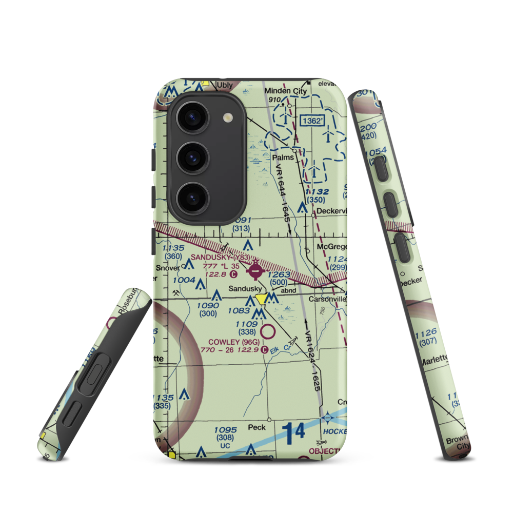 Sandusky City Airport (Y83) VFR Sectional Samsung Phone Case Samsung Galaxy S23 model shown