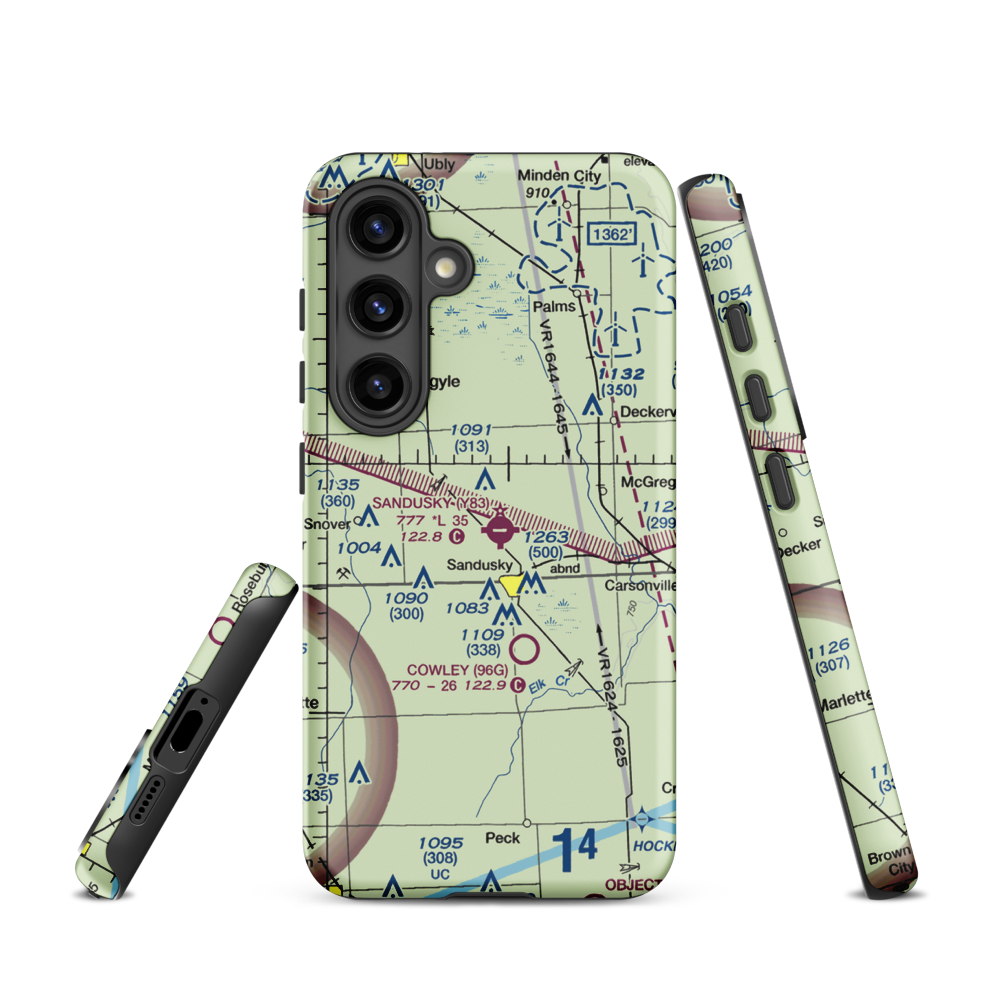 Sandusky City Airport (Y83) VFR Sectional Samsung Phone Case Samsung Galaxy S24 model shown
