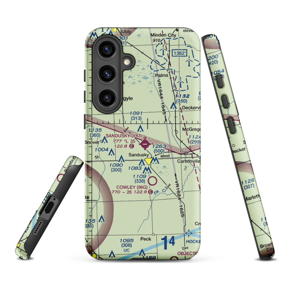 Sandusky City Airport (Y83) VFR Sectional Samsung Phone Case Samsung Galaxy S24 Plus model shown