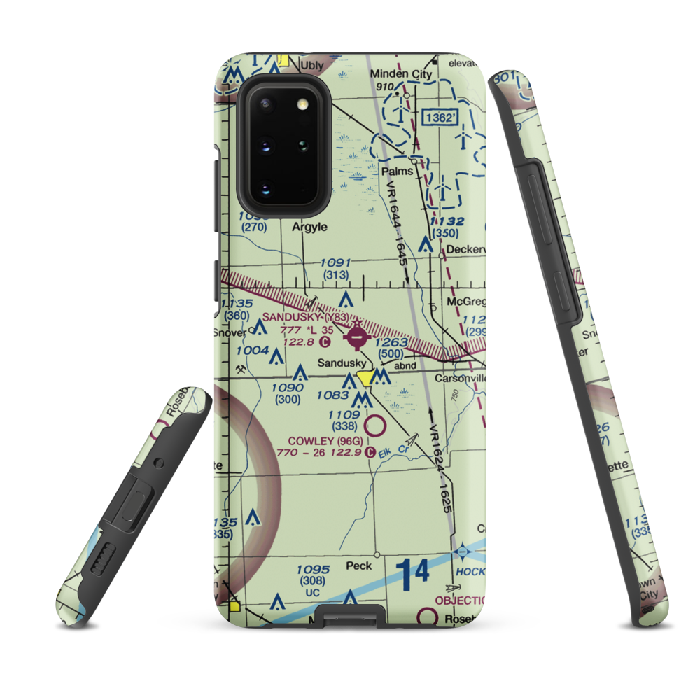 Sandusky City Airport (Y83) VFR Sectional Samsung Phone Case Samsung Galaxy S20 Plus model shown