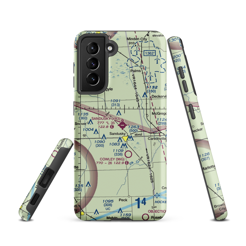 Sandusky City Airport (Y83) VFR Sectional Samsung Phone Case Samsung Galaxy S21 model shown