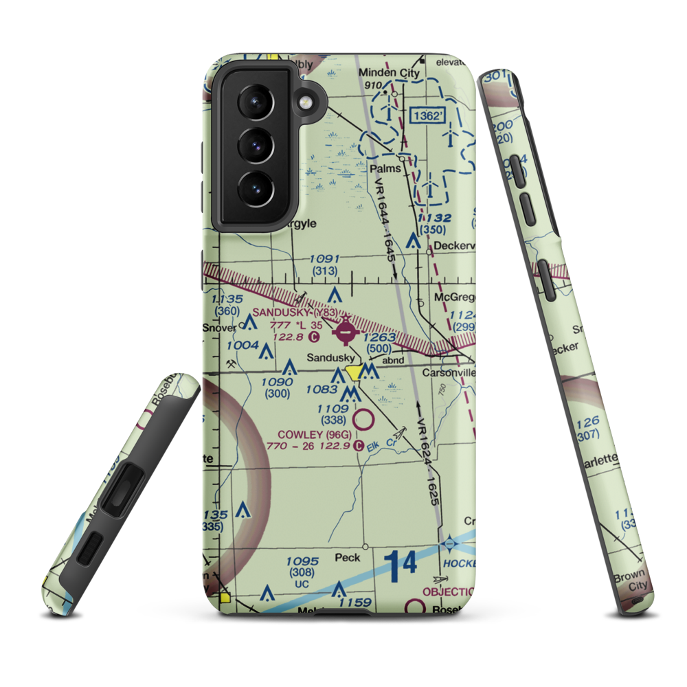 Sandusky City Airport (Y83) VFR Sectional Samsung Phone Case Samsung Galaxy S21 FE model shown