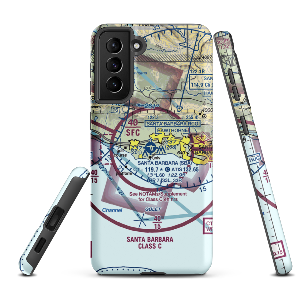 Santa Barbara Municipal Airport (SBA) VFR Sectional Samsung Phone Case Samsung Galaxy S21 Plus model shown