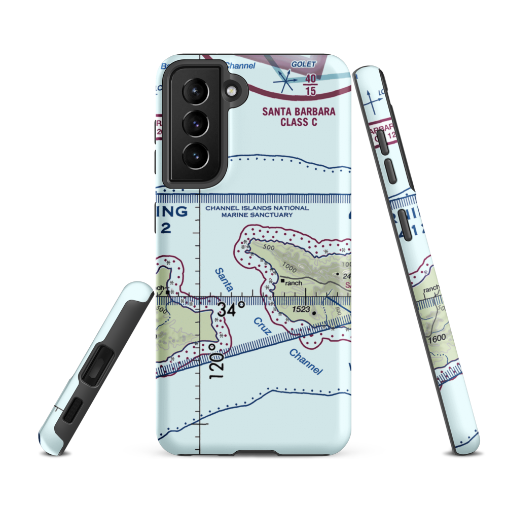 Santa Cruz Island Airport (SZN) VFR Sectional Samsung Phone Case Samsung Galaxy S21 FE model shown