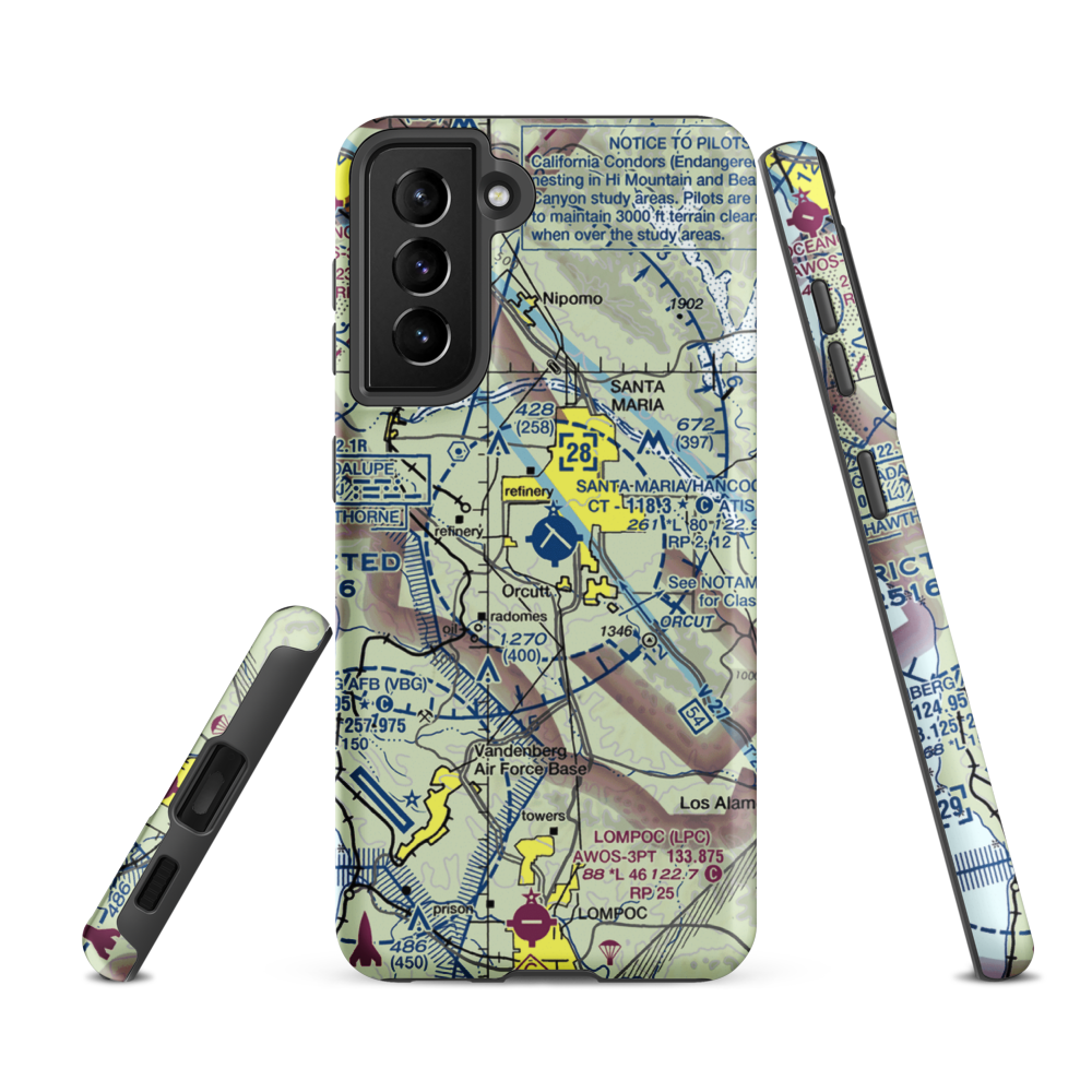 Santa Maria Pub/Capt G Allan Hancock Field (SMX) VFR Sectional Samsung Phone Case Samsung Galaxy S21 FE model shown