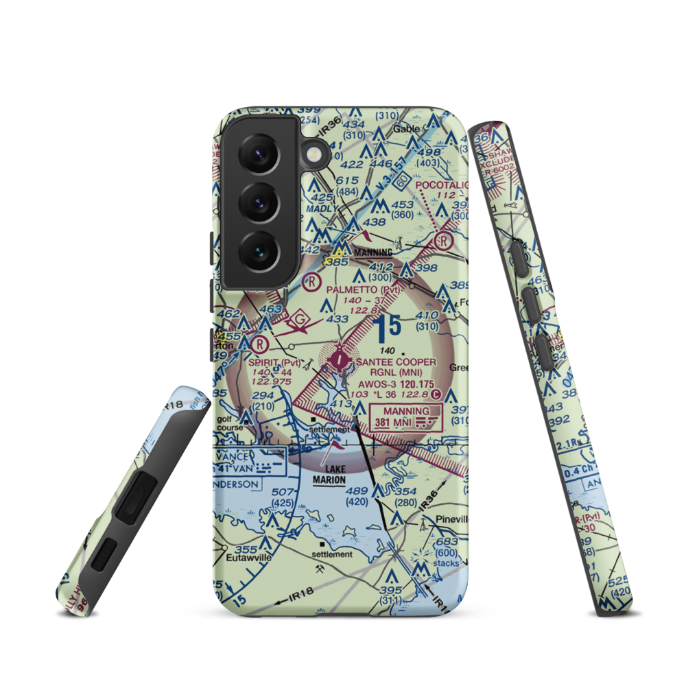 Santee Cooper Regional Airport (MNI) VFR Sectional Samsung Phone Case Samsung Galaxy S22 model shown