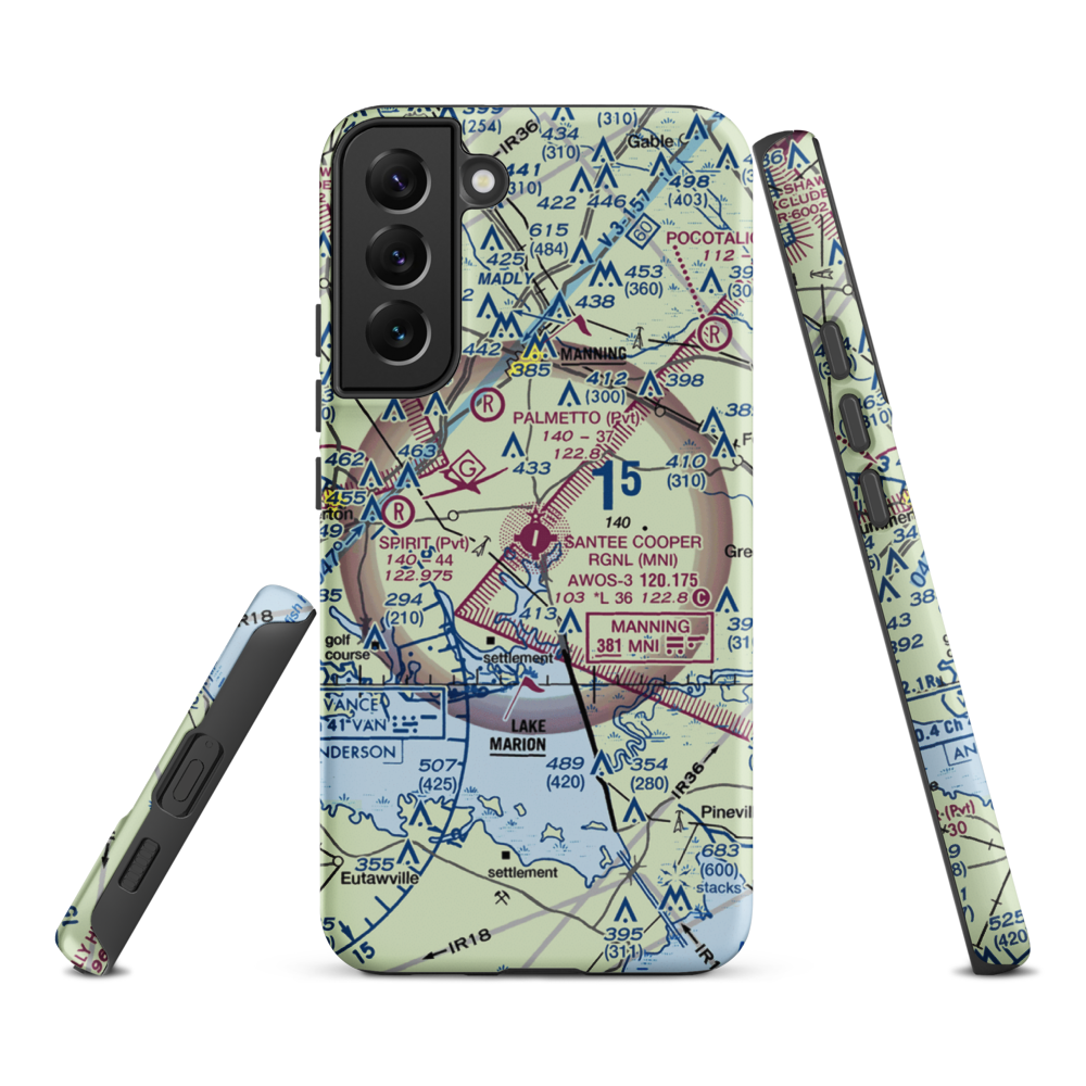 Santee Cooper Regional Airport (MNI) VFR Sectional Samsung Phone Case Samsung Galaxy S22 Plus model shown