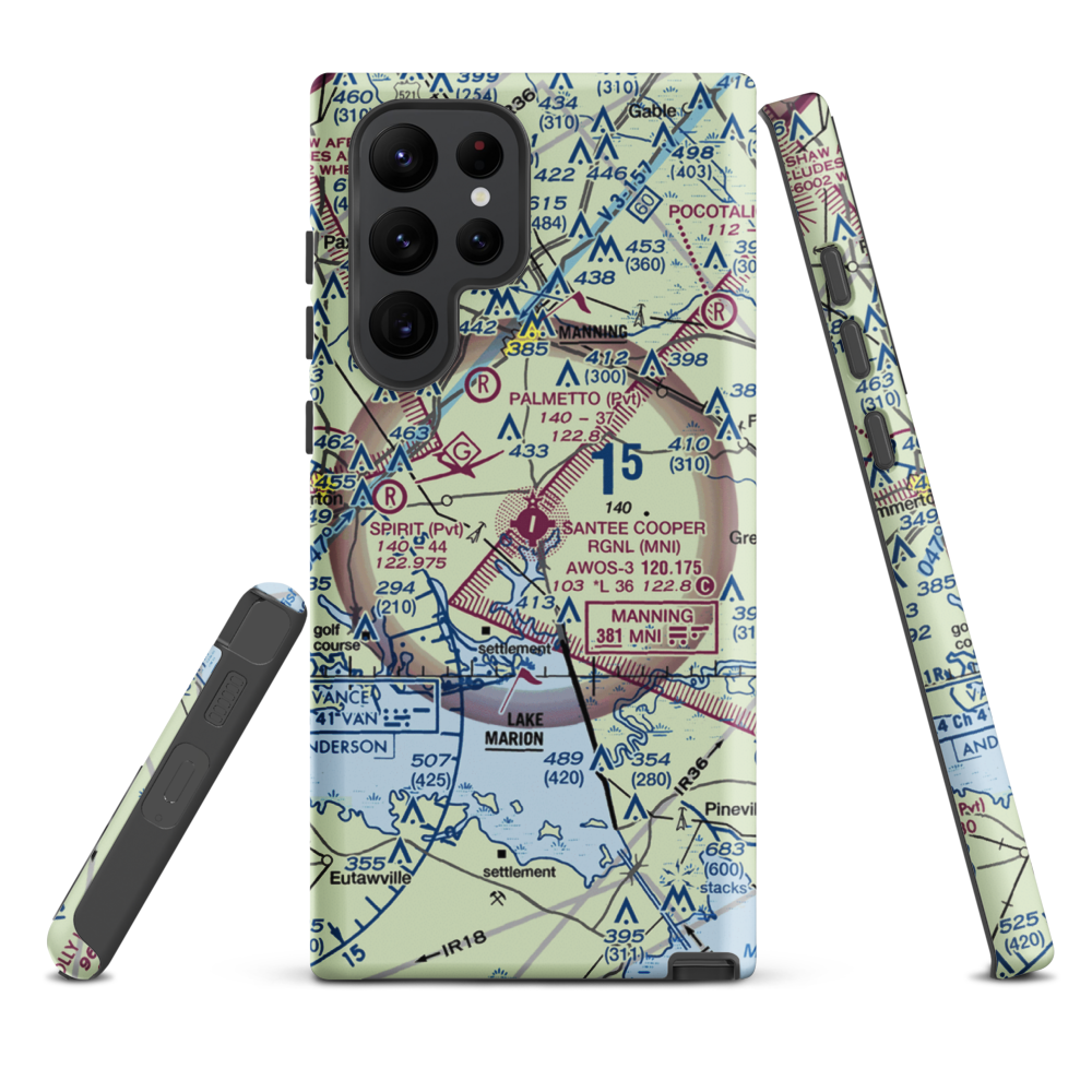 Santee Cooper Regional Airport (MNI) VFR Sectional Samsung Phone Case Samsung Galaxy S22 Ultra model shown