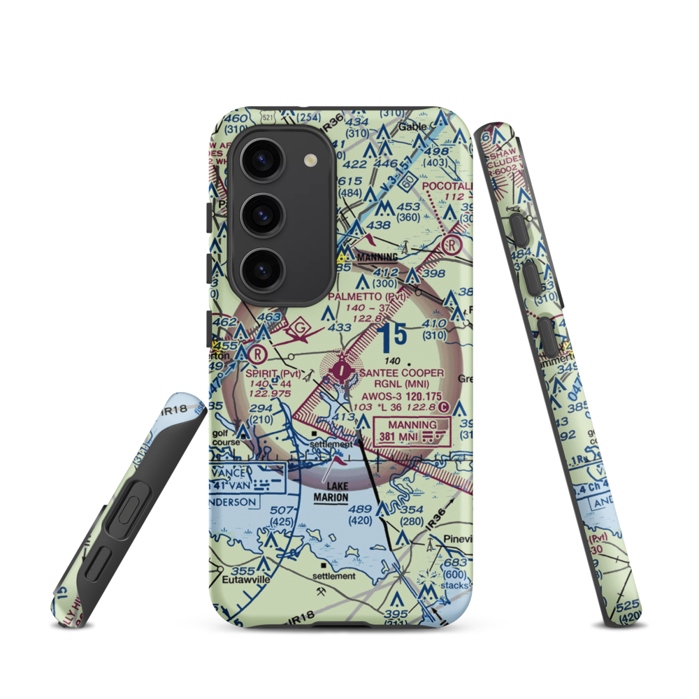 Santee Cooper Regional Airport (MNI) VFR Sectional Samsung Phone Case Samsung Galaxy S23 model shown