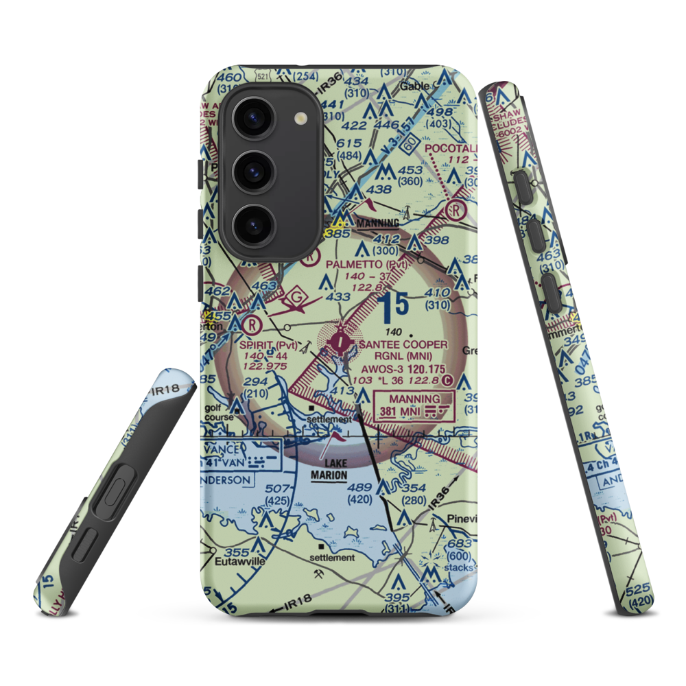 Santee Cooper Regional Airport (MNI) VFR Sectional Samsung Phone Case Samsung Galaxy S23 Plus model shown