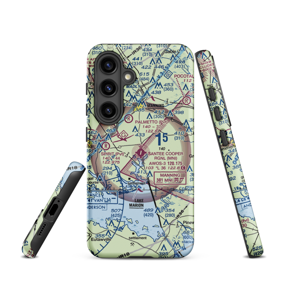 Santee Cooper Regional Airport (MNI) VFR Sectional Samsung Phone Case Samsung Galaxy S24 model shown
