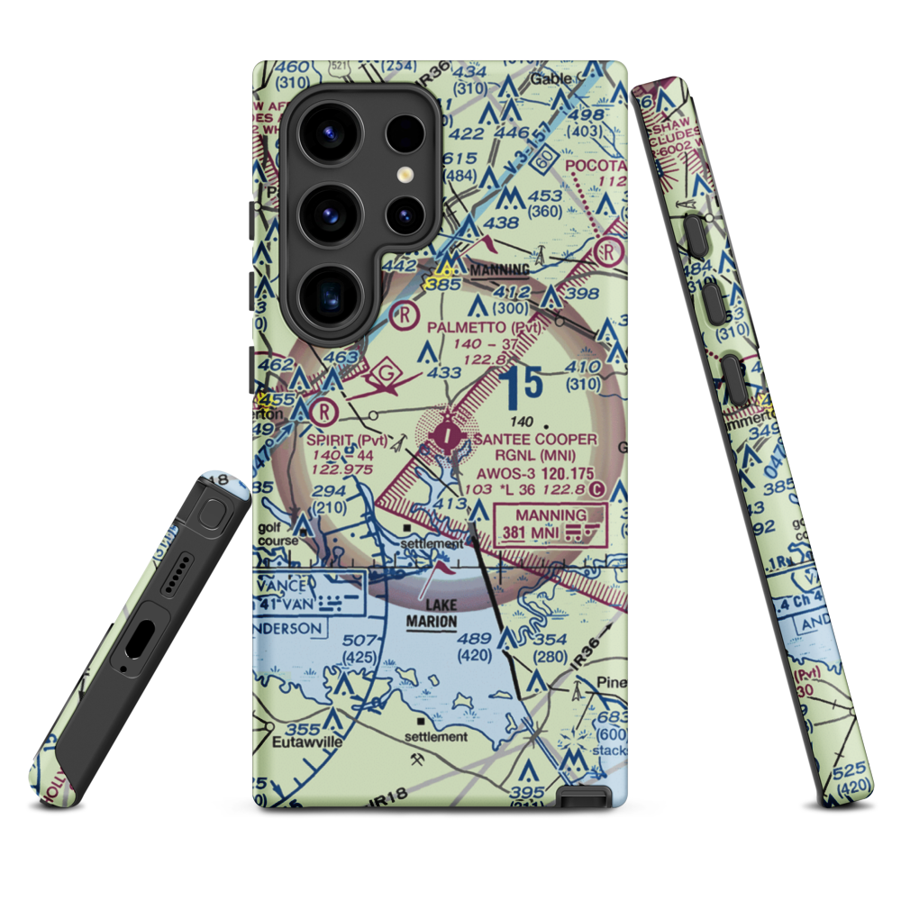 Santee Cooper Regional Airport (MNI) VFR Sectional Samsung Phone Case Samsung Galaxy S24 Ultra model shown