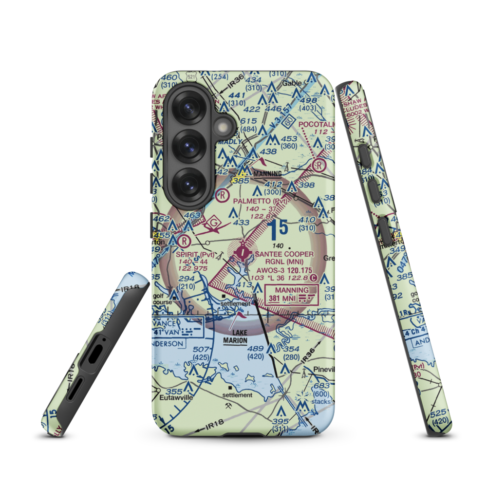 Santee Cooper Regional Airport (MNI) VFR Sectional Samsung Phone Case Samsung Galaxy S25 model shown