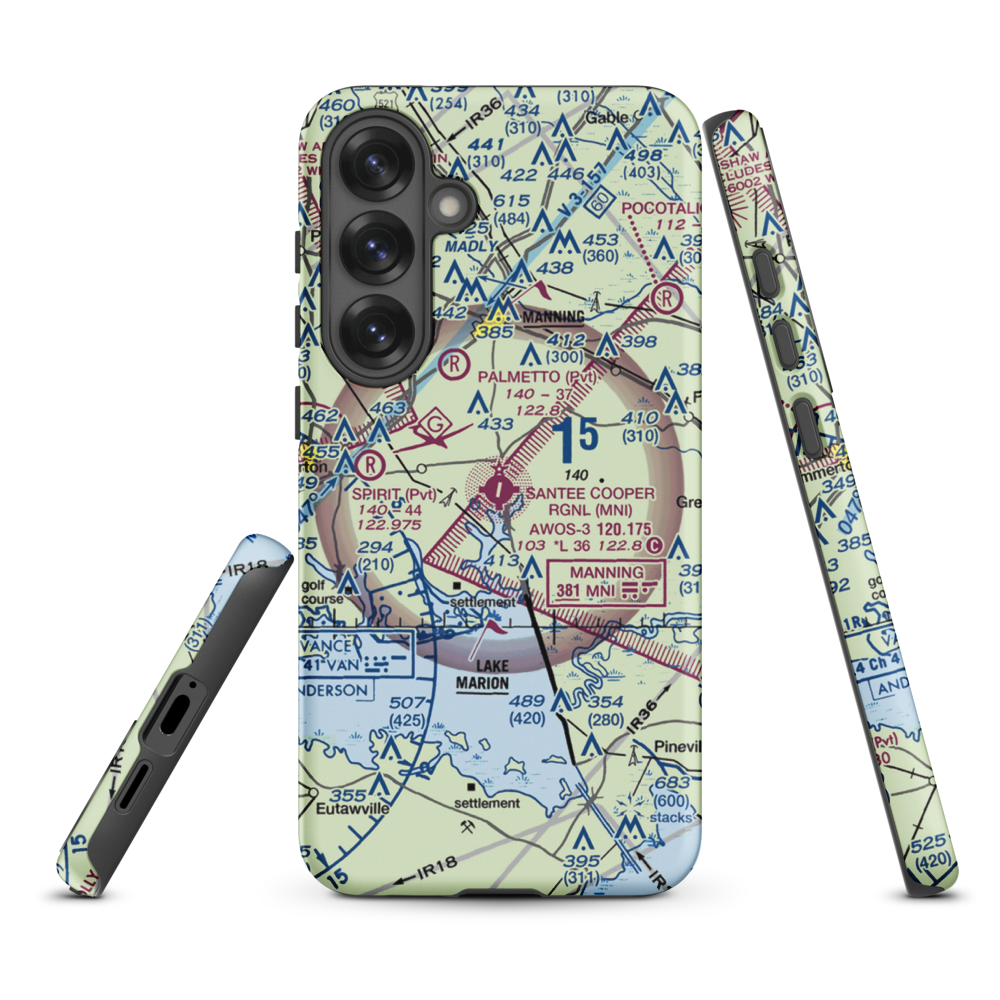 Santee Cooper Regional Airport (MNI) VFR Sectional Samsung Phone Case Samsung Galaxy S25 Plus model shown