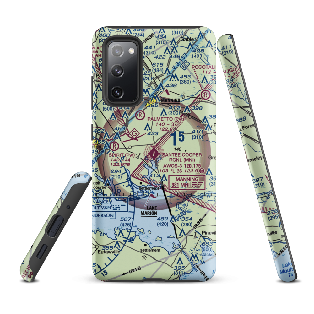 Santee Cooper Regional Airport (MNI) VFR Sectional Samsung Phone Case Samsung Galaxy S20 FE model shown