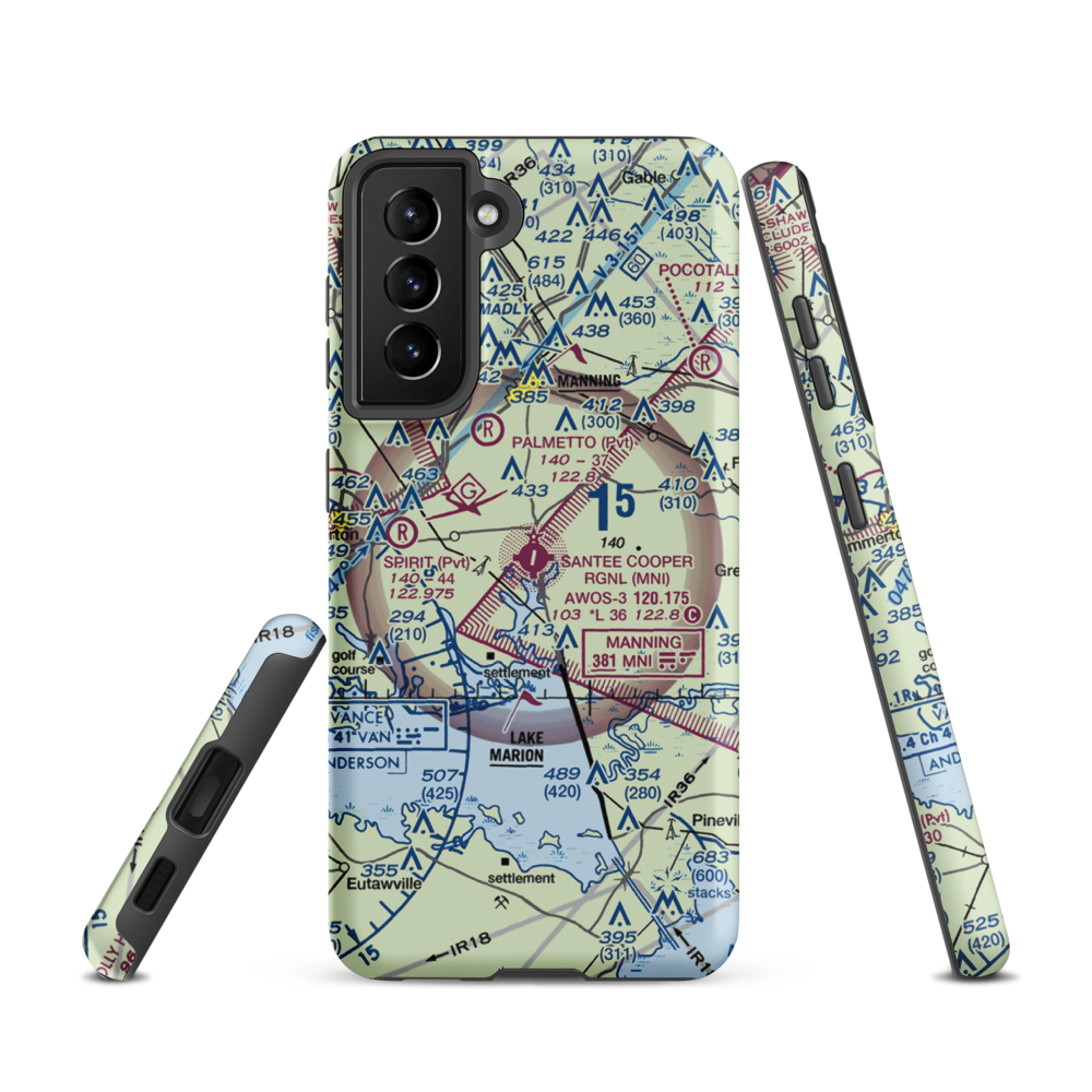 Santee Cooper Regional Airport (MNI) VFR Sectional Samsung Phone Case Samsung Galaxy S21 model shown