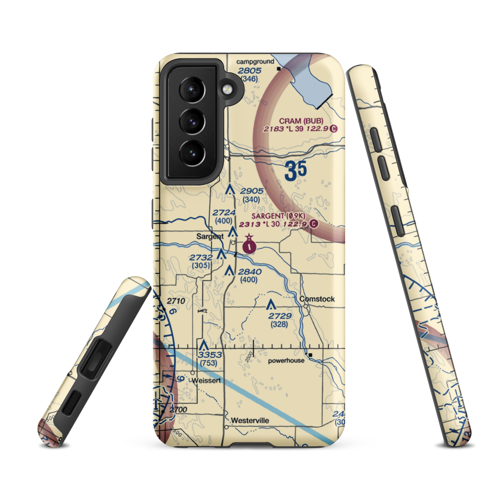 Sargent Municipal Airport (09K) VFR Sectional Samsung Phone Case Samsung Galaxy S21 FE model shown