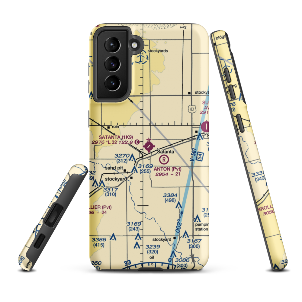 Satanta Municipal Airport (1K9) VFR Sectional Samsung Phone Case Samsung Galaxy S21 Plus model shown