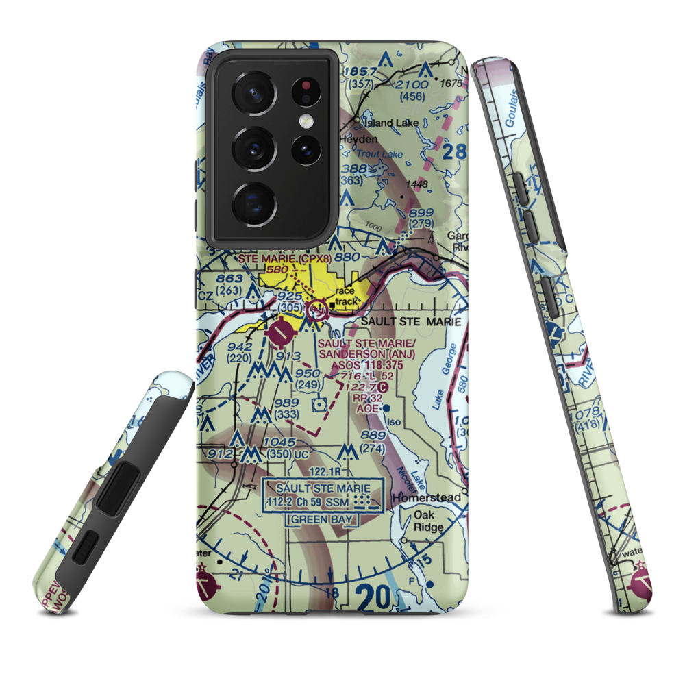 Sault Ste Marie International Seaplane Base (MI8) VFR Sectional Samsung Phone Case Samsung Galaxy S21 Plus model shown