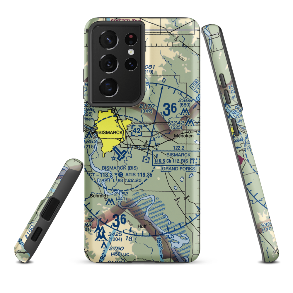 Sauter Airport (ND96) VFR Sectional Samsung Phone Case Samsung Galaxy S21 Plus model shown