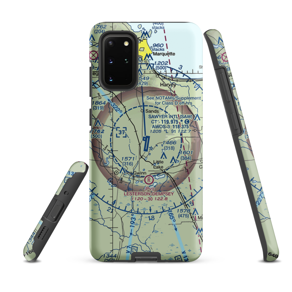 Sawyer International Airport (SAW) VFR Sectional Samsung Phone Case Samsung Galaxy S20 Plus model shown