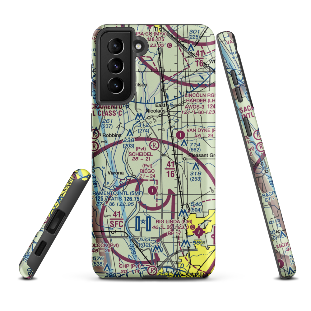 Scheidel Ranch Airport (CA07) VFR Sectional Samsung Phone Case Samsung Galaxy S21 Plus model shown
