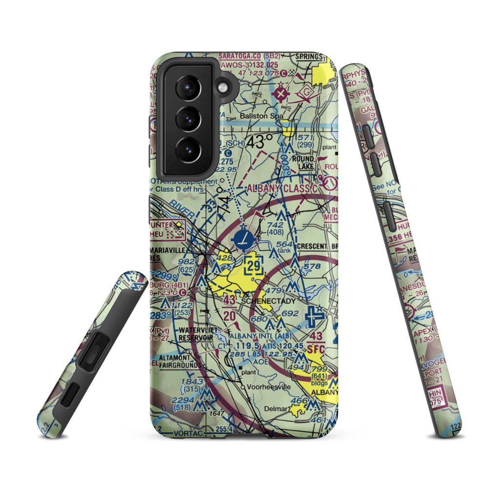 Schenectady County Airport (SCH) VFR Sectional Samsung Phone Case Samsung Galaxy S21 FE model shown