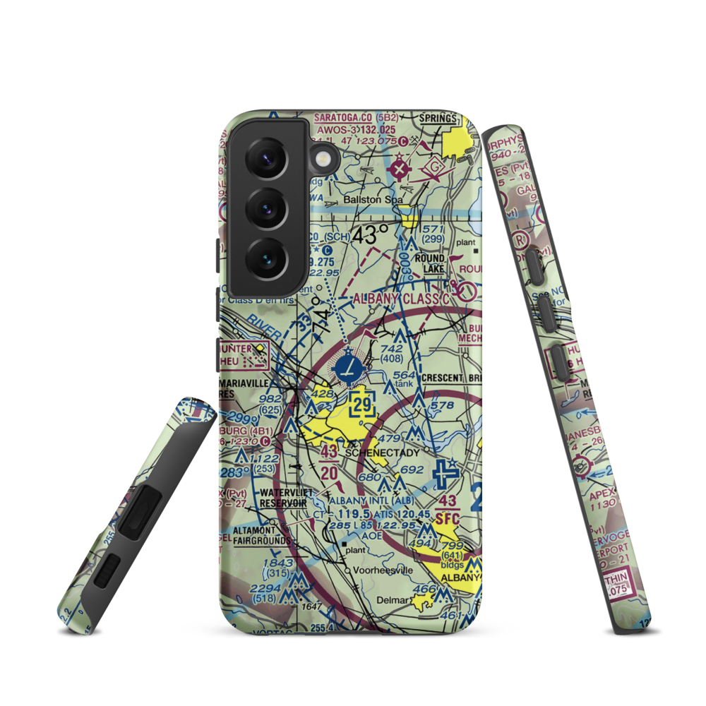 Schenectady County Airport (SCH) VFR Sectional Samsung Phone Case Samsung Galaxy S22 model shown