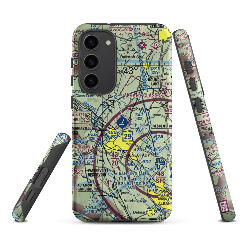 Schenectady County Airport (SCH) VFR Sectional Samsung Phone Case Samsung Galaxy S23 Plus model shown