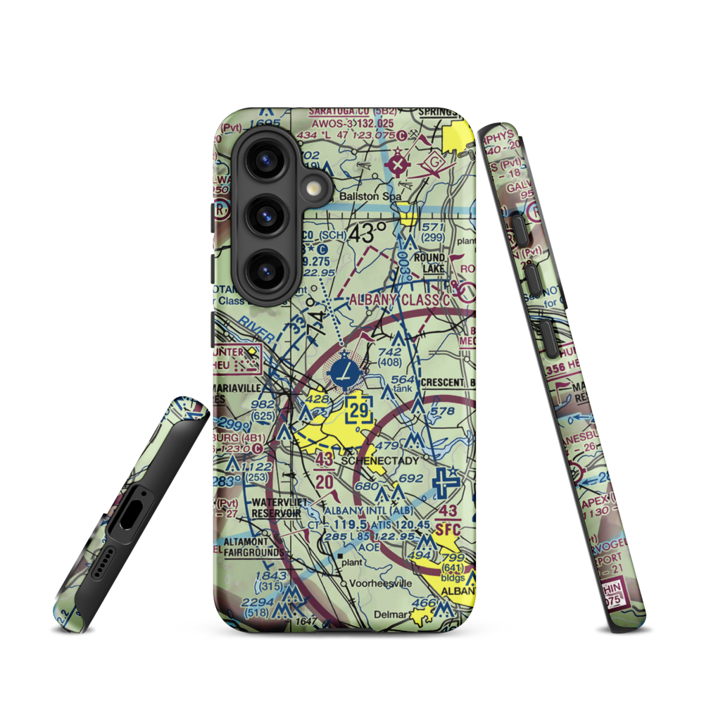 Schenectady County Airport (SCH) VFR Sectional Samsung Phone Case Samsung Galaxy S24 model shown