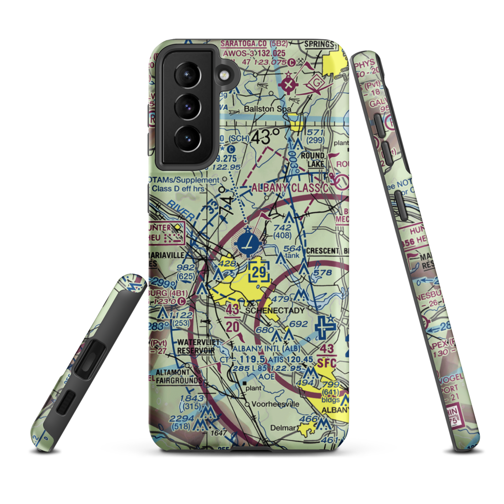 Schenectady County Airport (SCH) VFR Sectional Samsung Phone Case Samsung Galaxy S21 FE model shown