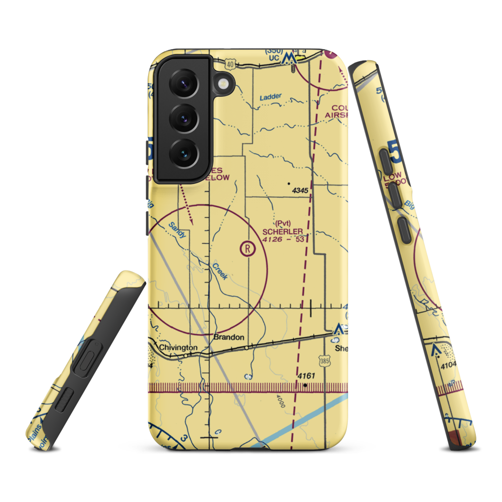 Scherler Private Airstrip (9CO5) VFR Sectional Samsung Phone Case Samsung Galaxy S22 Plus model shown