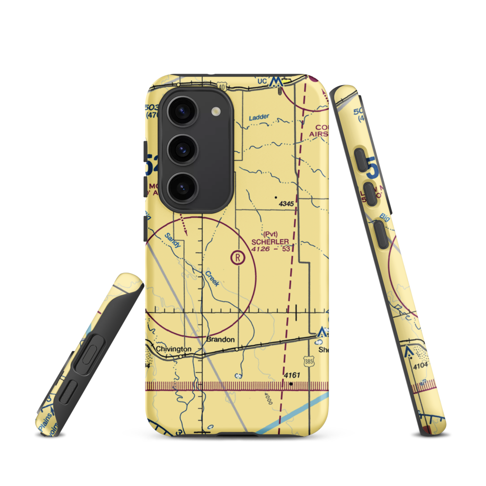 Scherler Private Airstrip (9CO5) VFR Sectional Samsung Phone Case Samsung Galaxy S23 model shown
