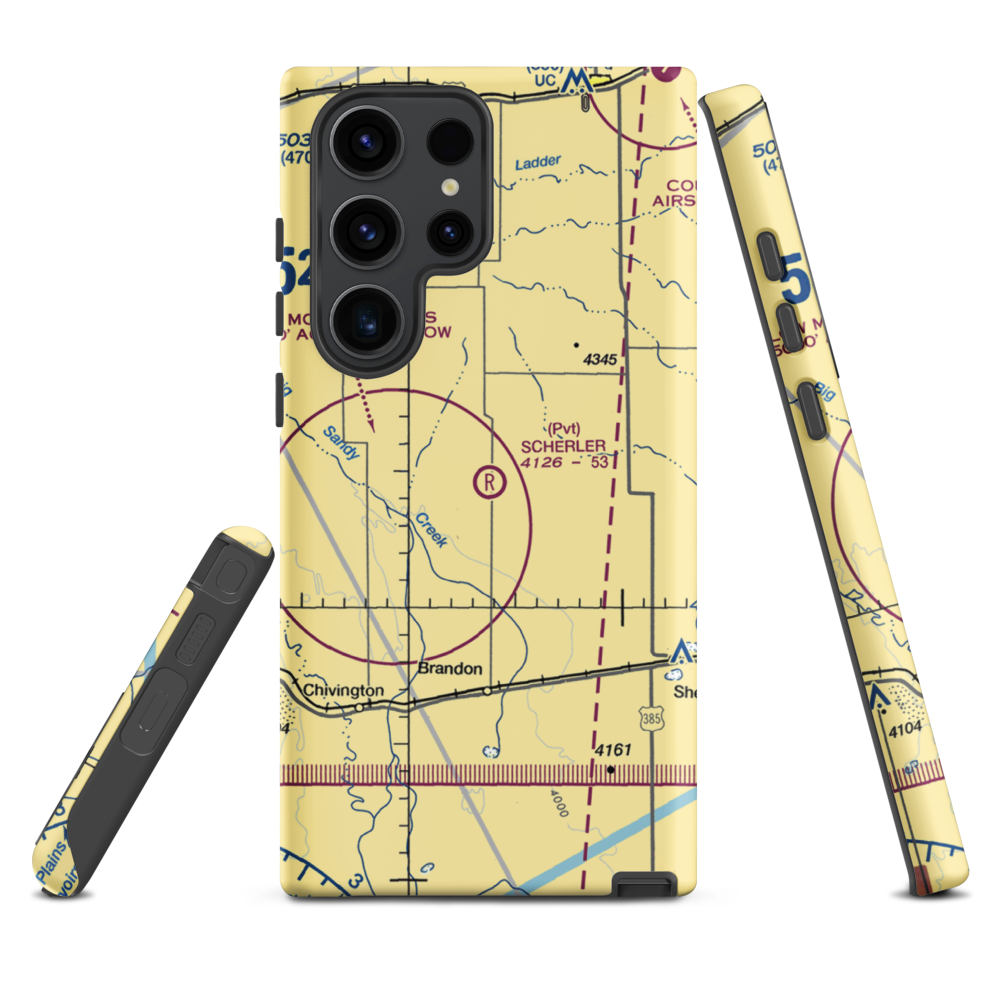 Scherler Private Airstrip (9CO5) VFR Sectional Samsung Phone Case Samsung Galaxy S23 Ultra model shown
