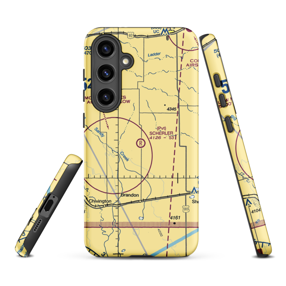 Scherler Private Airstrip (9CO5) VFR Sectional Samsung Phone Case Samsung Galaxy S24 Plus model shown