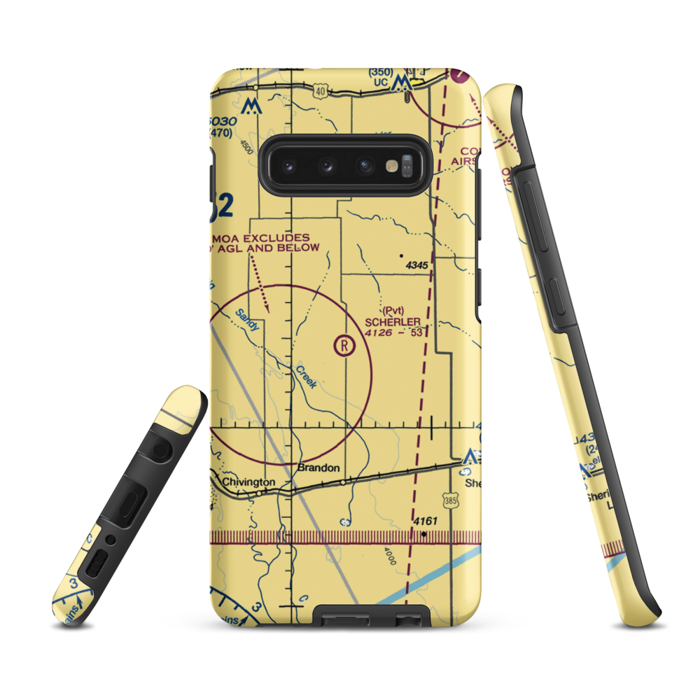 Scherler Private Airstrip (9CO5) VFR Sectional Samsung Phone Case Samsung Galaxy S10 Plus model shown