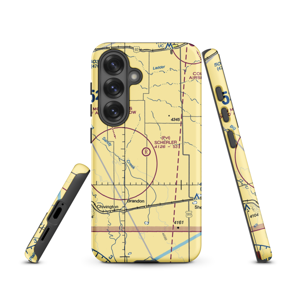 Scherler Private Airstrip (9CO5) VFR Sectional Samsung Phone Case Samsung Galaxy S25 model shown