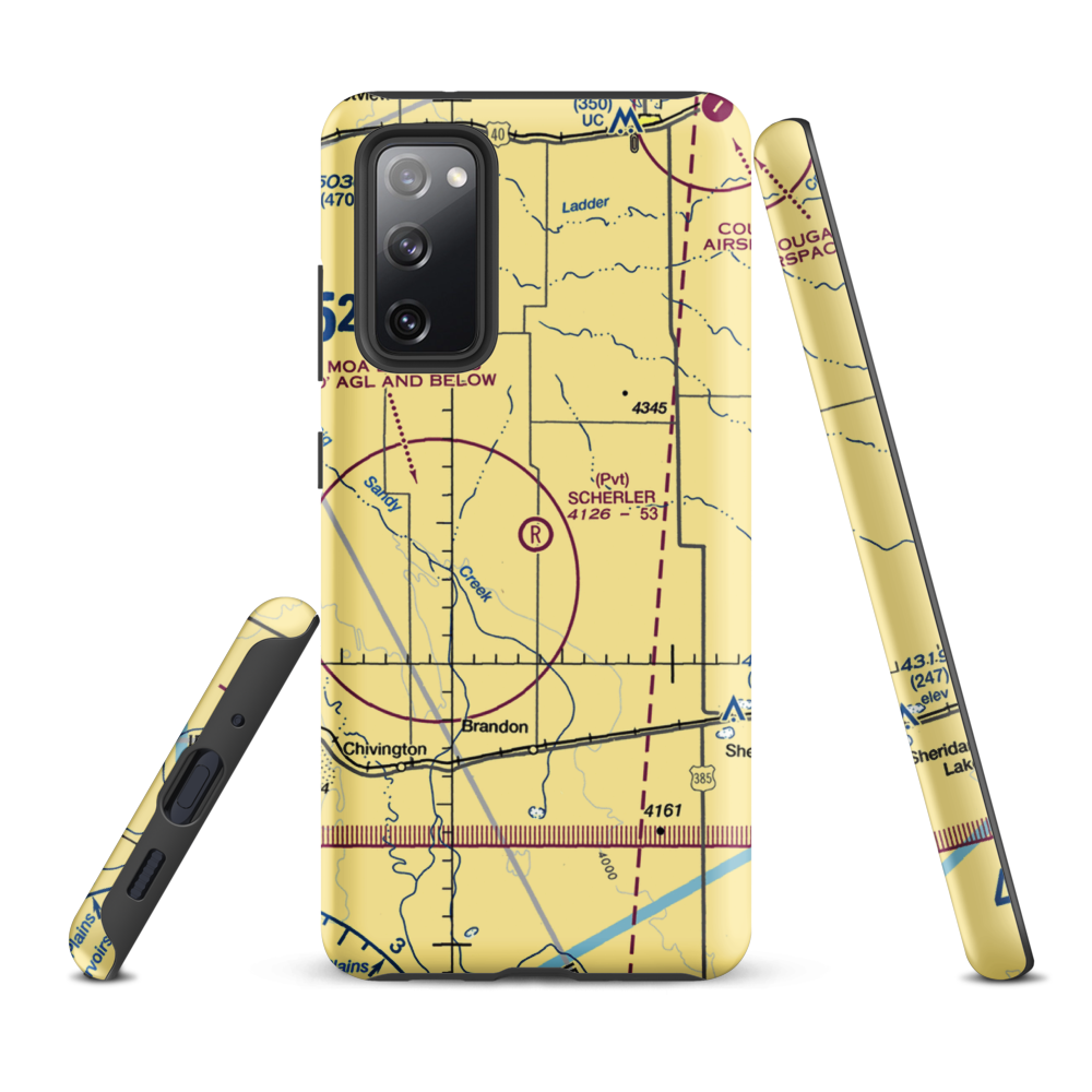 Scherler Private Airstrip (9CO5) VFR Sectional Samsung Phone Case Samsung Galaxy S20 FE model shown