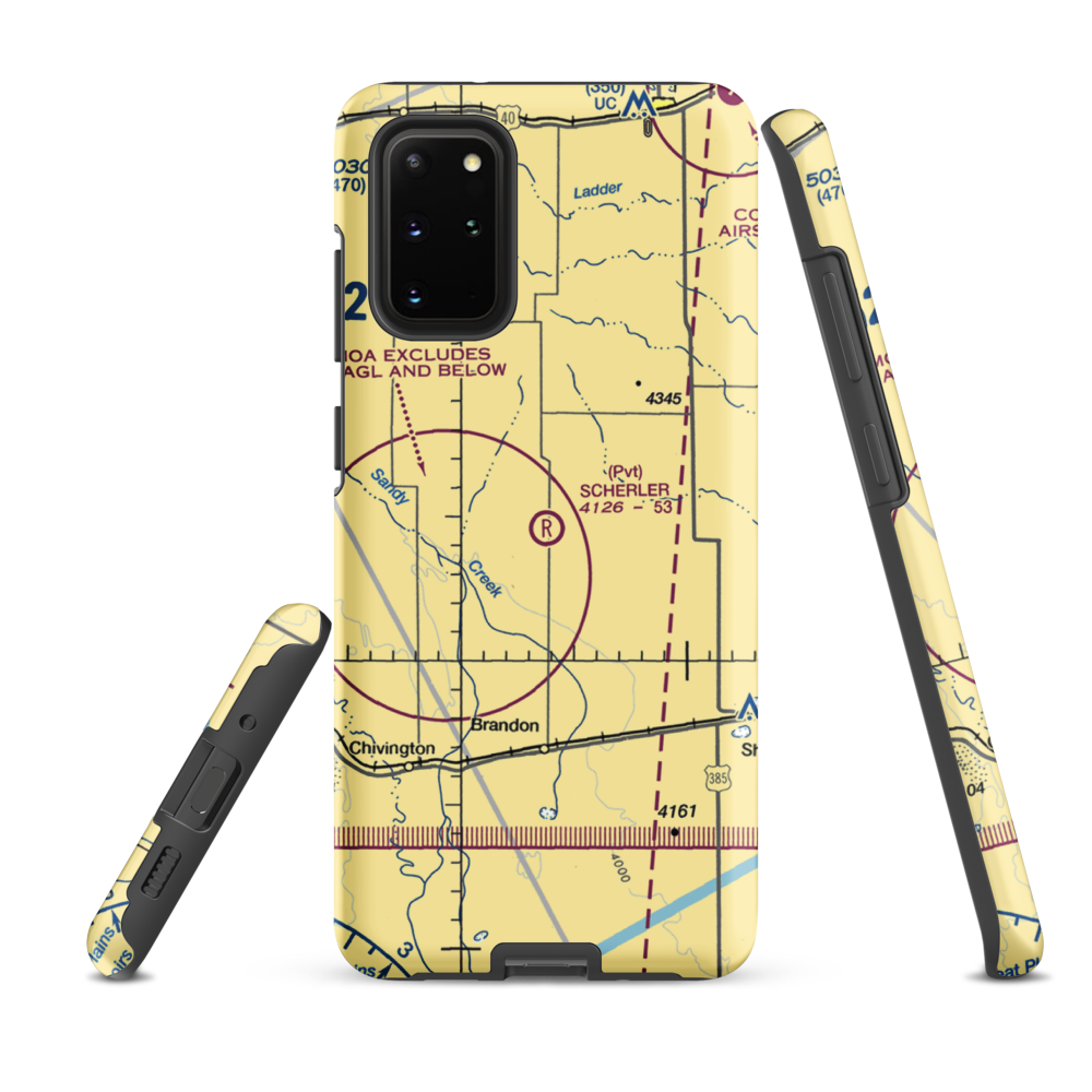 Scherler Private Airstrip (9CO5) VFR Sectional Samsung Phone Case Samsung Galaxy S20 Plus model shown