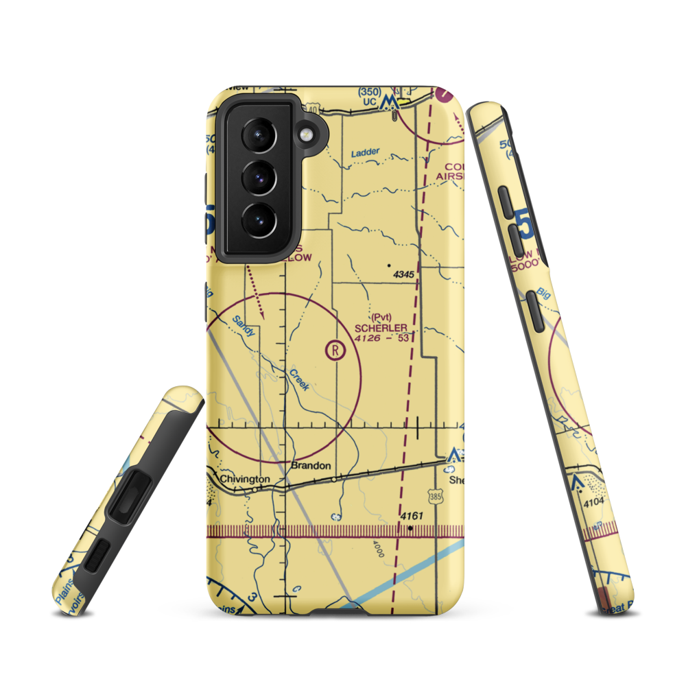 Scherler Private Airstrip (9CO5) VFR Sectional Samsung Phone Case Samsung Galaxy S21 model shown