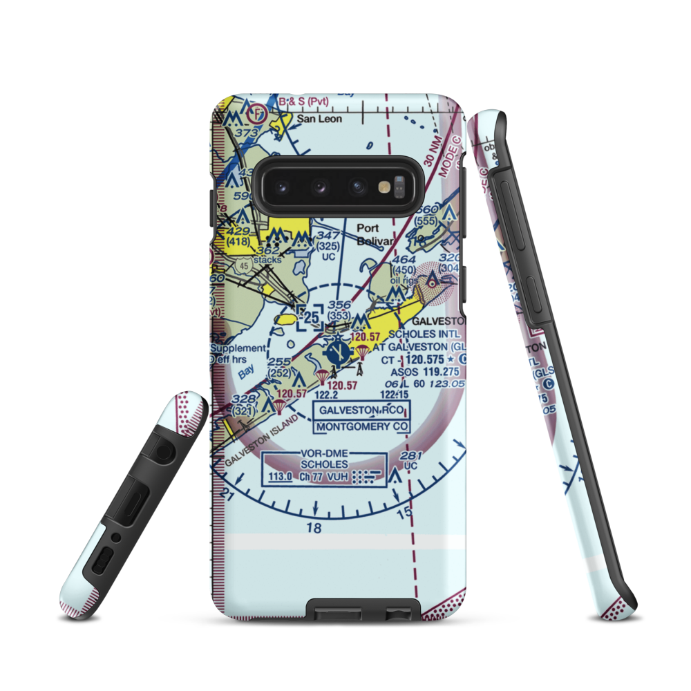 Scholes International At Galveston Airport (GLS) VFR Sectional Samsung Phone Case Samsung Galaxy S10 model shown