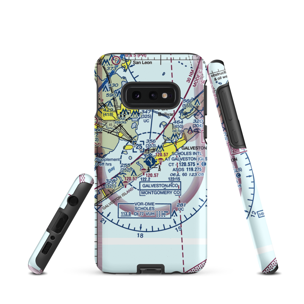 Scholes International At Galveston Airport (GLS) VFR Sectional Samsung Phone Case Samsung Galaxy S10e model shown