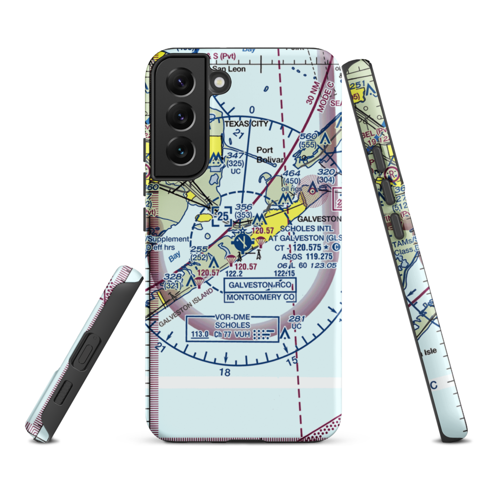 Scholes International At Galveston Airport (GLS) VFR Sectional Samsung Phone Case Samsung Galaxy S22 Plus model shown