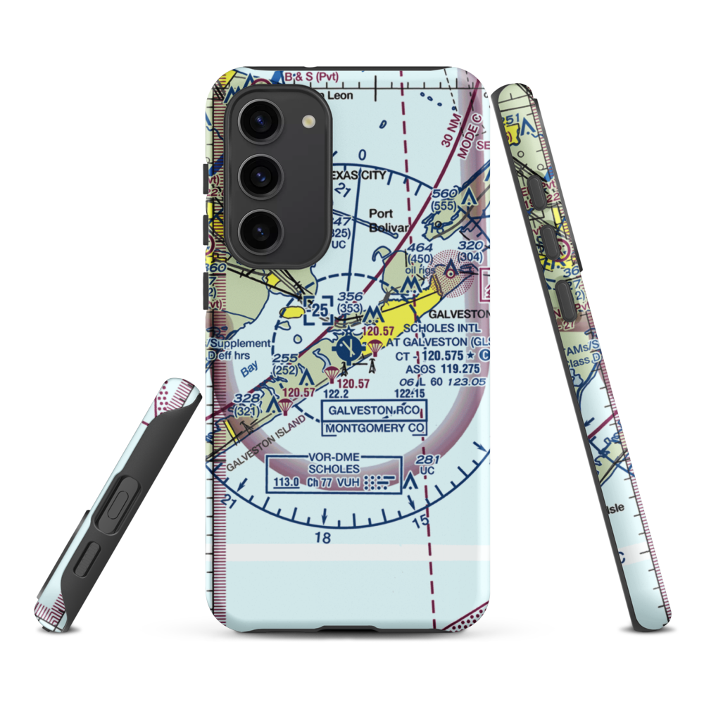 Scholes International At Galveston Airport (GLS) VFR Sectional Samsung Phone Case Samsung Galaxy S23 Plus model shown